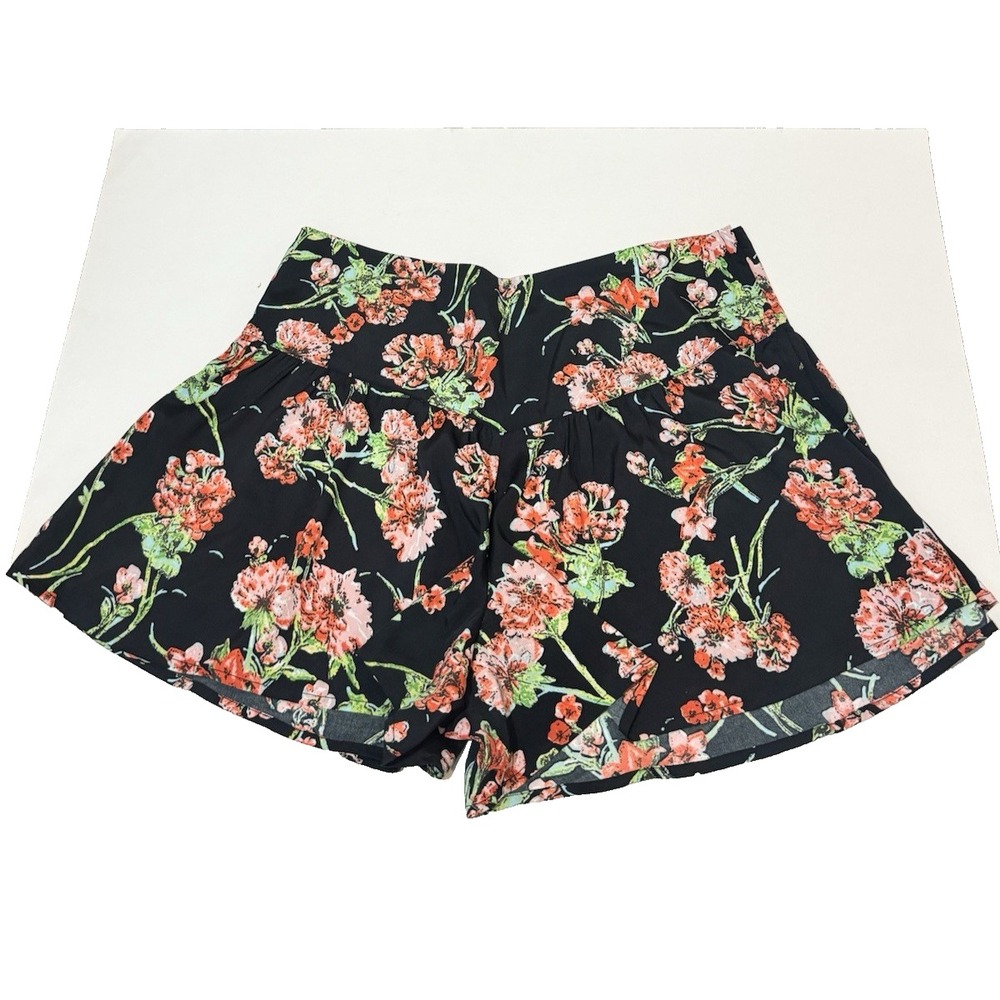 Band Of Gypsies Shorts Skort Mini Skirt Black Flowers Floral Large BOHO